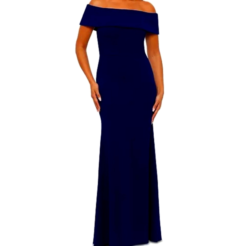 Betsy & Adam: Off The Sholder Ruffle Back Gown